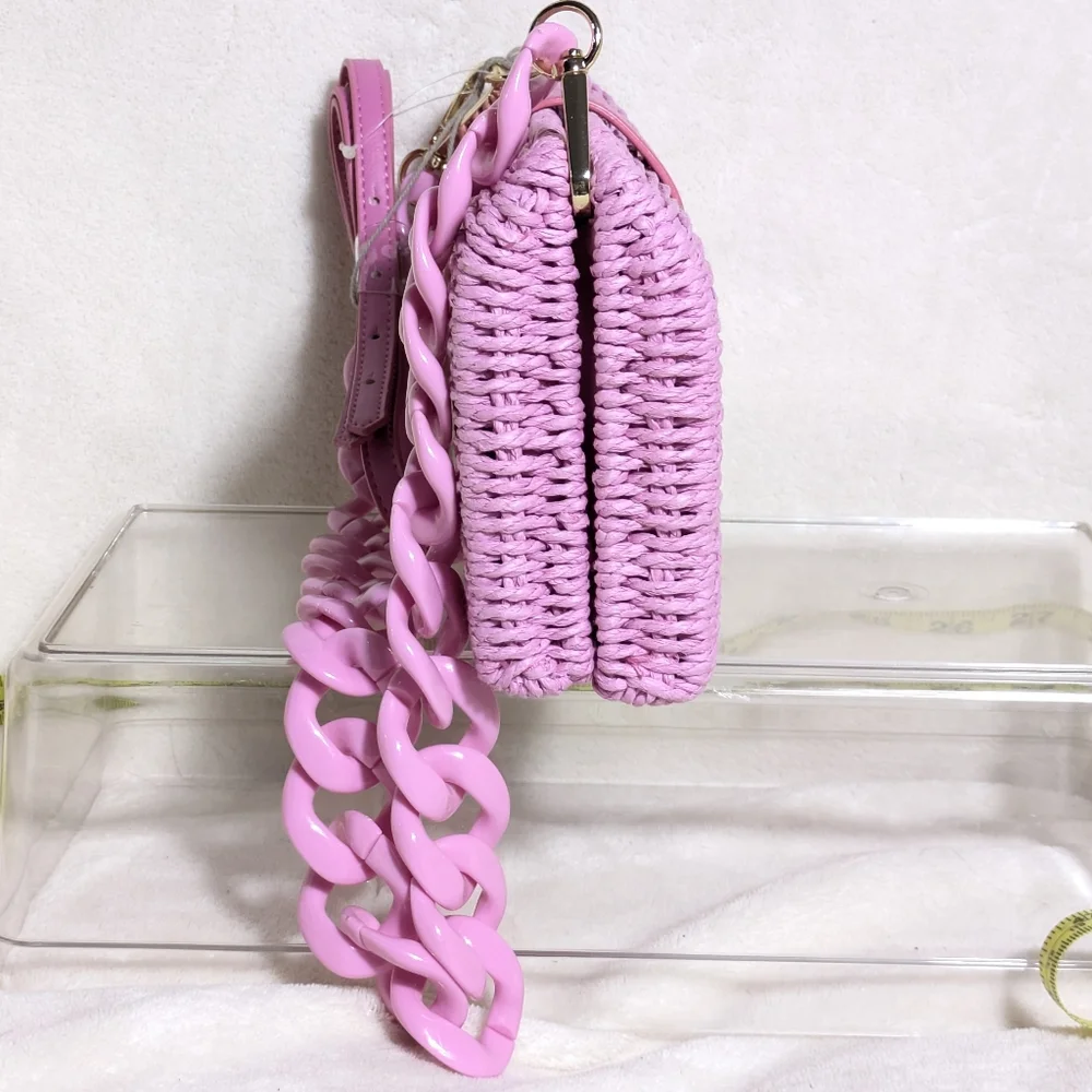 NWT A New Day Target Pink Straw Bag Crossbody and Chain Strap Easter Barbiecore - Picture 6 of 13